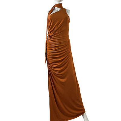 Halston Asymmetrical Orange Audrie Gown Size 6