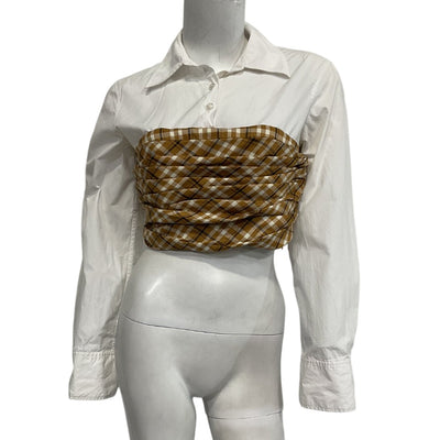 L'Academie Ruched Ochre Multi Triska Twofer Shirt Size S