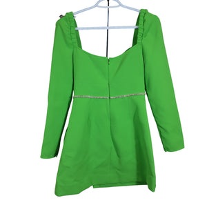 Self-Portrait Glam Bright Green Crystal Embellished Crepe Mini Dress Size 4 US / 8 UK Dress