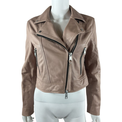 Allsaints Sleek Misty Pink Rift Leather Biker Jacket Size 42 EU / US 10