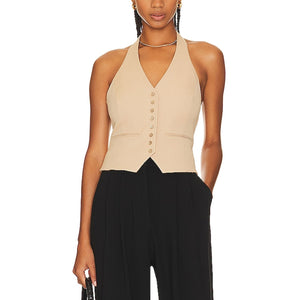 Favorite Daughter Tailored Beige Halter Vest Size M