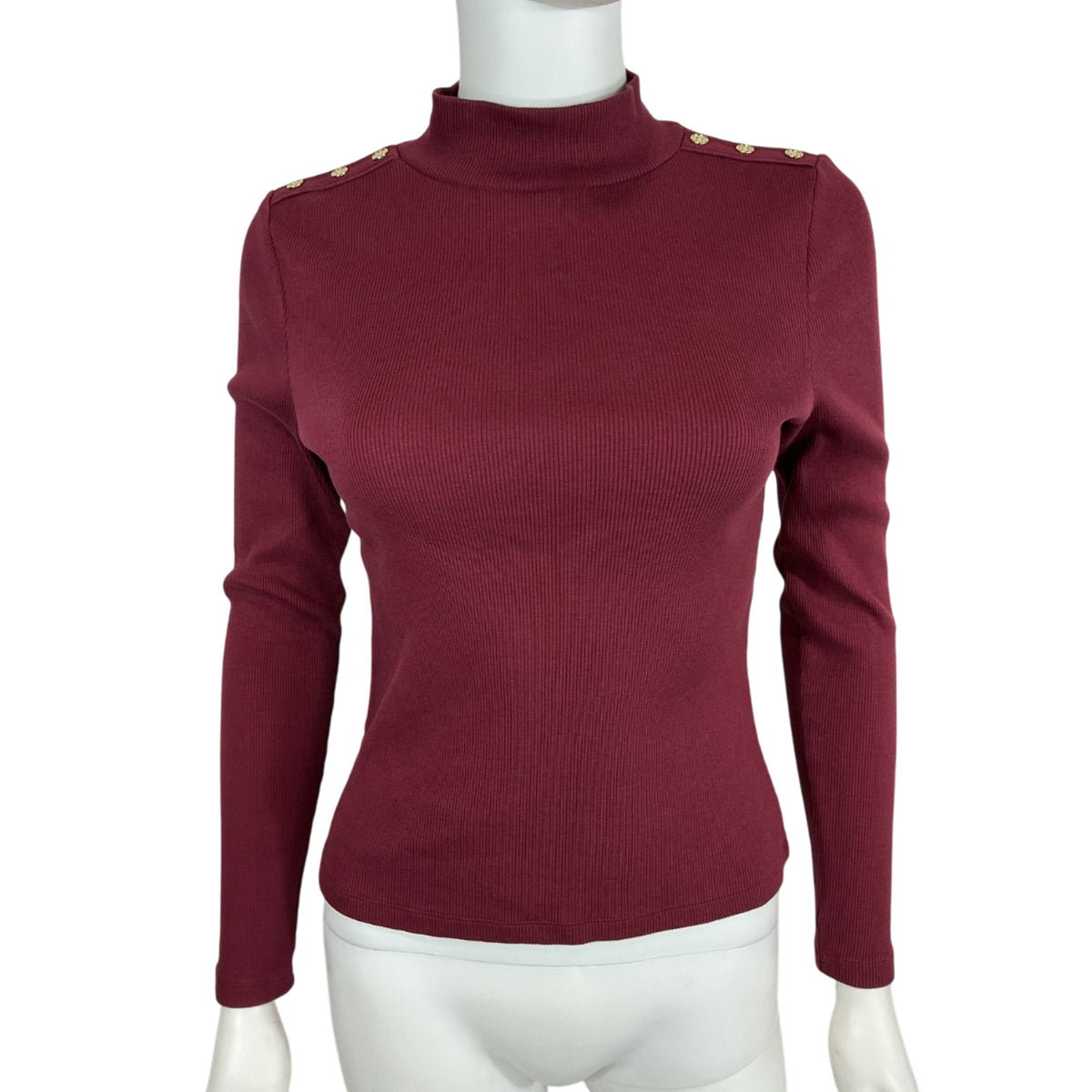Veronica Beard Ribbed Burgundy Mock Neck Sweater Size S