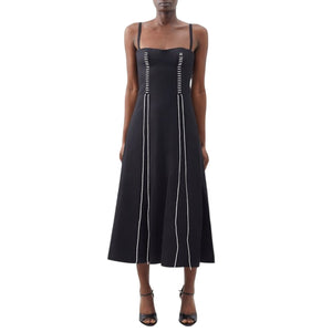 Chloðð? Topstitched Black Bustier Midi Dress Size FR 46 / US 14 NWT