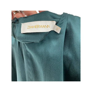 Zimmermann Elegant Teal Cropped Knotted Washed Silk Size 3 Blouse