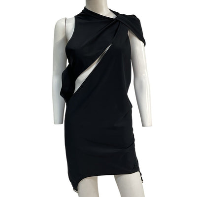 Courrèges Sleek Black Twisted Cutout Mini Dress Size Large
