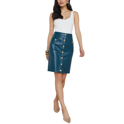 L'Agence Faux Leather Green Amira Skirt Size 18