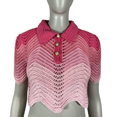 Casablanca Ombre Pink Crochet Polo Top Size XS