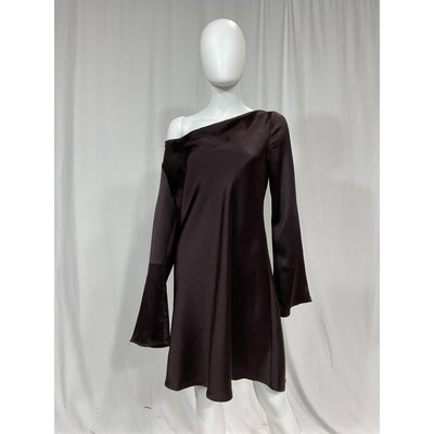 Reformation 'Pike' Black Satin Boat Neck Dress Size XL