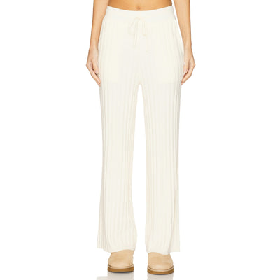 Varley 'Simeon' White Viscose Wide Rib Knit Trouser Size M