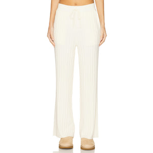 Varley 'Simeon' White Viscose Wide Rib Knit Trouser Size M