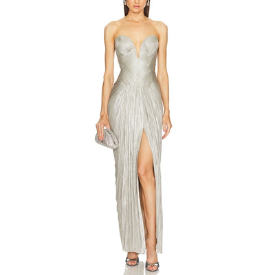 Maria Lucia Hohan Metallic Gunmetal Noor Gown Size 6