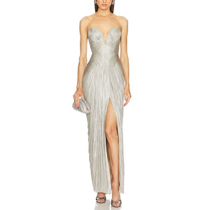 Maria Lucia Hohan Metallic Gunmetal Noor Gown Size 6