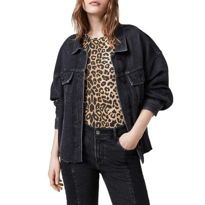 Allsaints Distressed Black Piper Denim Jacket Size 00