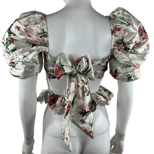 Hemant And Nandita Romantic White Floral Brio Blouse Size S