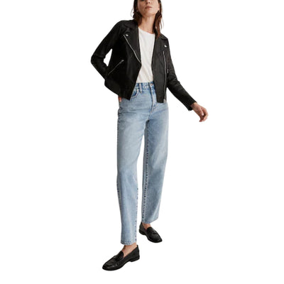 Madewell Washed Leather True Black Motorcycle Jacket Size M NWT