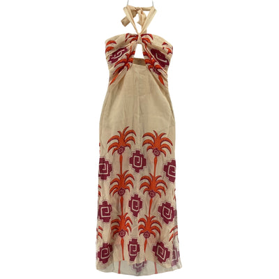 Johanna Ortiz Tropical Ecru Orange Pink Water Adventure Dress Size 0