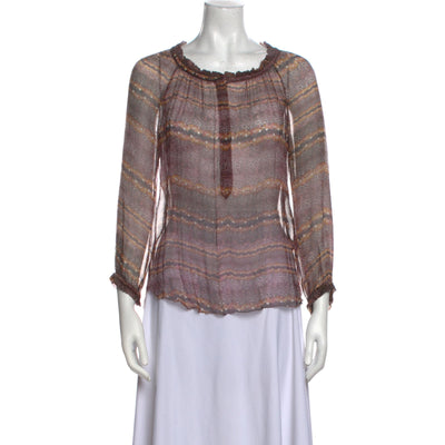Isabel Marant 'Silk' Pink Round Neck Printed Long Sleeve Blouse Size OS