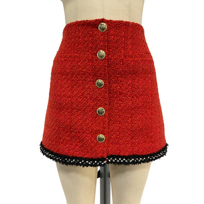 Astr The Label Tweed Orange Mavey Mini Skirt Size M