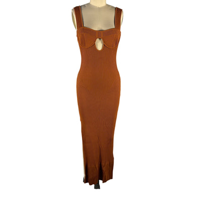 Aknvas Cutout Ribbed Brown Maddy Maxi Dress Size S