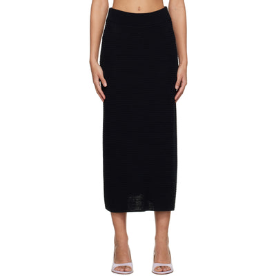 Loulou Studio Textured Black Manta Midi Skirt Size L