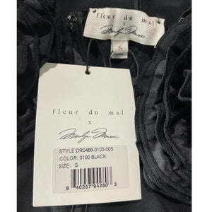 Fleur Du Mal Floral Black Rose Cup Dress Size S NWT