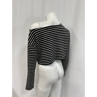 The Frankie Shop 'Tilla' White Cropped Striped Cotton-Jersey Top Size XS