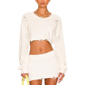 Ser.O.Ya Cropped White Cotton Devin Sweater Size S