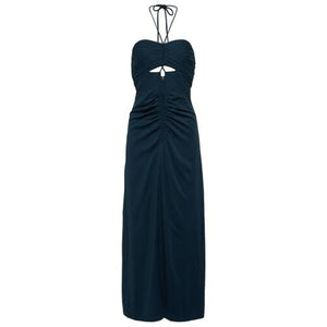 Self-Portrait Elegant Dark Teal Cutout Ruched Halterneck Maxi Size UK 14/ US 10 Dress