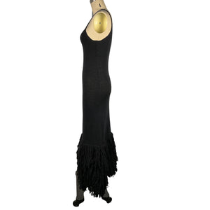 Joostricot Fringed Black Jersey Midi Dress Size S
