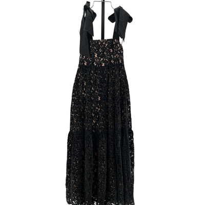 Farm Rio Elegant Black Velvet Lace Maxi Size XXS Dress