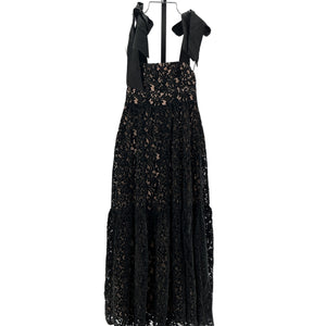 Farm Rio Elegant Black Velvet Lace Maxi Size XXS Dress