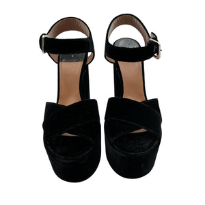 LoveShackFancy Velvet Black Platform Ankle Strap Sandals Size 8