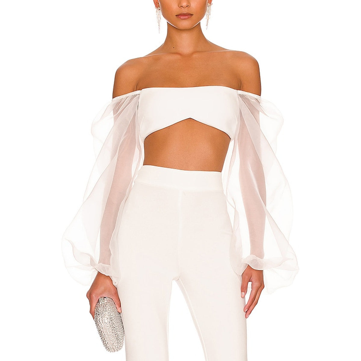 Nookie Sheer White Illusion Crop Top Size XS
