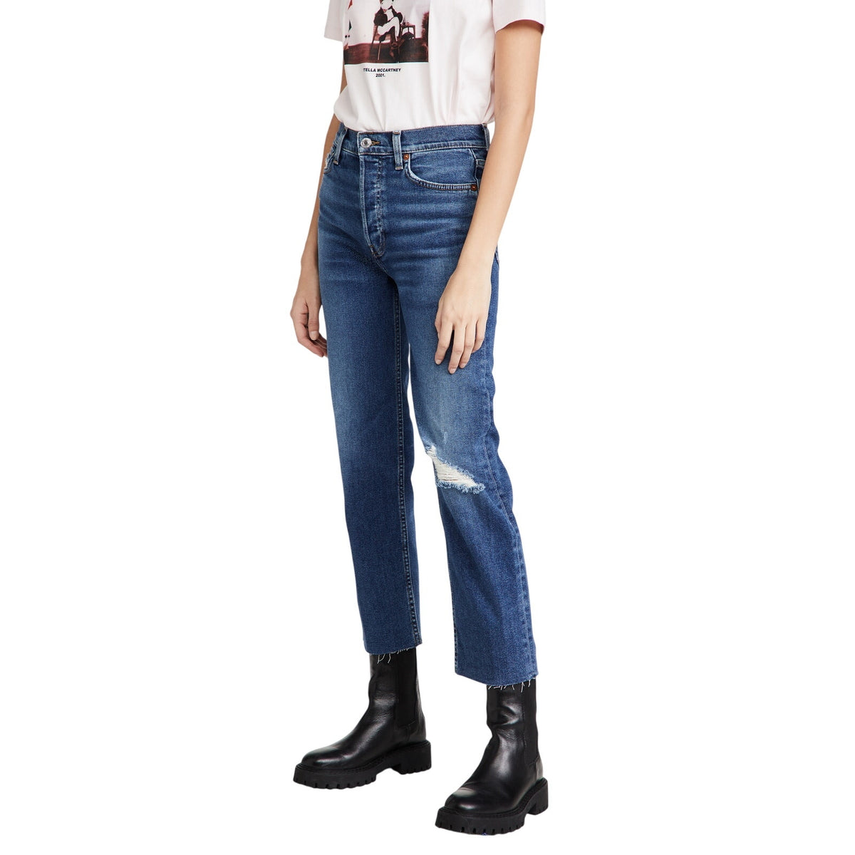 Re/Done Distressed Blue 70s Stove Pipe Denim Jeans Size 23