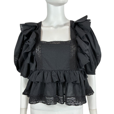 Rhode Ruffled Black Charlotte Blouse Size XS