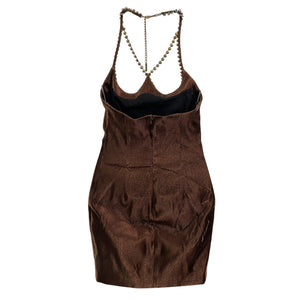 Area Embellished Brown Crystal Heart Halter Mini Dress Size XS NWT