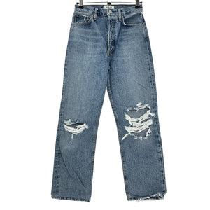 Agolde Distressed Blue 90s Pinch-Waist Straight Denim Jeans Size 24