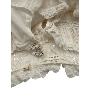 Dôen 'Ainsley' White Cotton Crochet-Trimmed Ruffled Organic Mini Dress Size M