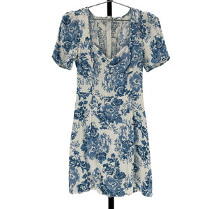 Reformation 'Brittney' Blue Viscose Floral-Print Crepe Mini Dress Size 6