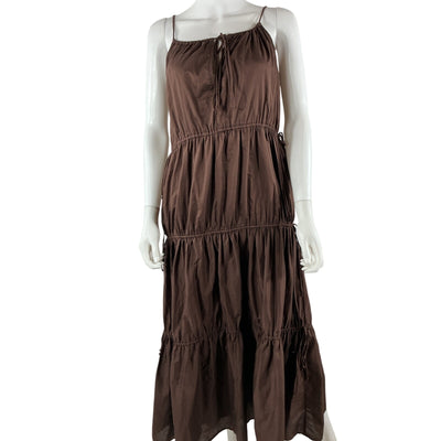 Faithfull The Brand Tiered Brown Henri Maxi Dress Size XS