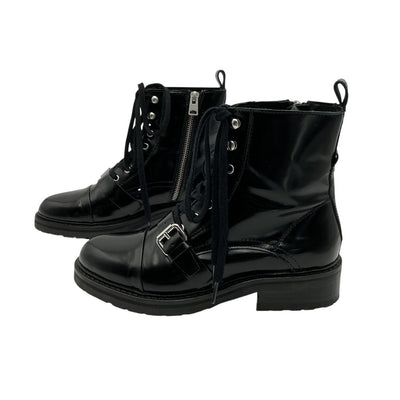 Allsaints Polished Black Donita Combat Boots Size 39 EU / 9 US