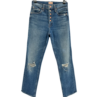Mother Distressed Blue Pixie Tomcat Crop Denim Jeans Size 25
