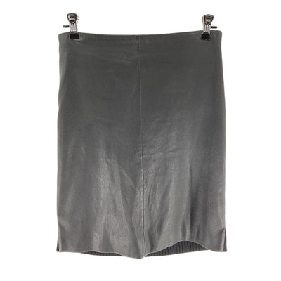 Theory Sleek Black Leather Rib Knit Combo Pencil Skirt Size S