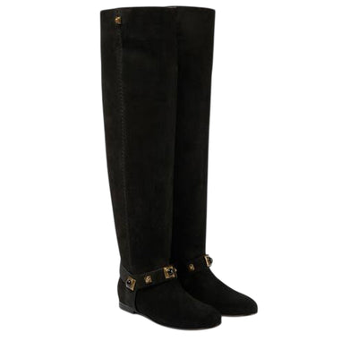 Etro Suede Black Crown Me Knee High Boots Size EU 40 / US 10