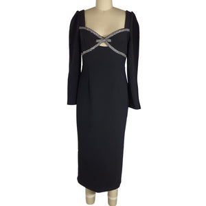 Self-Portrait Embellished Black Diamante Bow Midi Size 6 US / UK 10 Dress