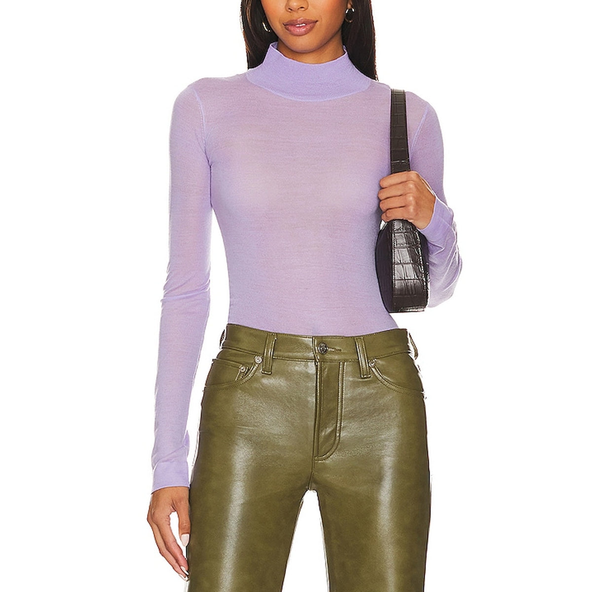 Nanushka Sheer Purple Harri Turtleneck Top Size M