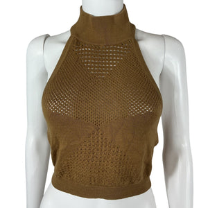 Michael Costello Mesh Chocolate Lalita Halter Crop Top Size M
