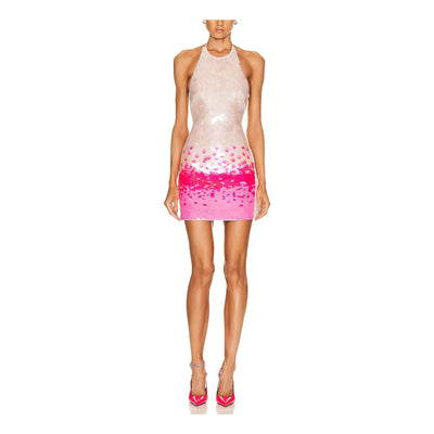 David Koma Gradient Pink Paillette Halter Mini Dress Size Uk 6 / US 2