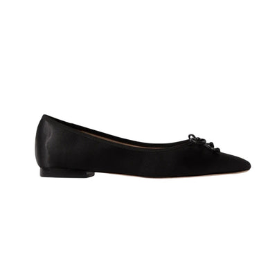 Porte & Paire Bow Embellished Black Satin Ballet Flats Size 38.5 EU / 8.5 US