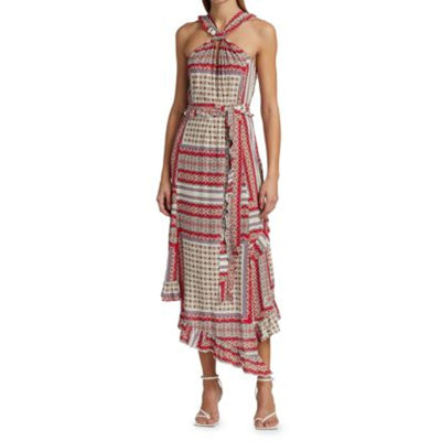 Derek Lam 'Dasha' Red Graphic Print Sleeveless Halterneck Dress Size 6